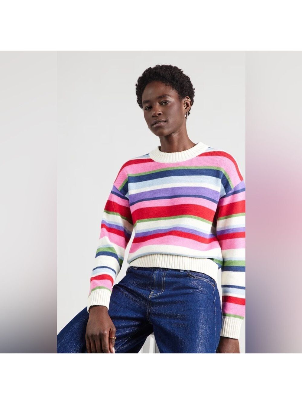 Gap Relaxed Cable-Knit Crewneck Sweater Happy Stripes Colorful Classic Spring
